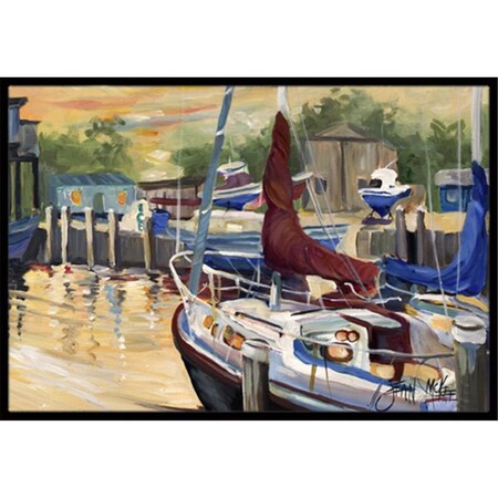 Carolines Treasures New Sunset Bay Sailboat Indoor and Outdoor Mat- 18 x 27 in. JMK1083MAT